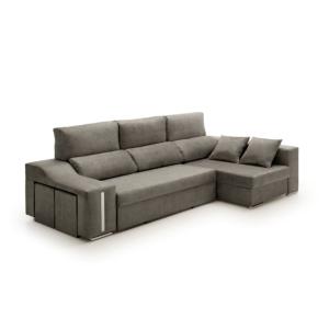 Sofá chaise longue cama con arcón y puff derecha tostado 26…