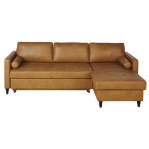 Sofá chaise longue de 4/5 plazas de cuero color caramelo