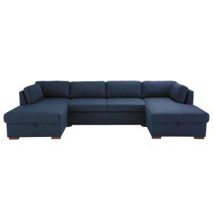 Sofá chaise longue de tela, 5  plazas, con 2 arcones, azul…