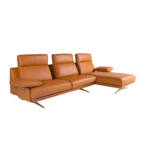 Sofá chaise longue moderna en piel terracota de 5 plazas