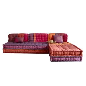 Sofá chaise longue modular de 6 plazas de algodón