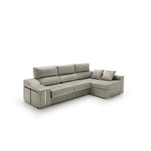 Sofá chaise longue reclinable  con puffs der. Gris 265x145x…