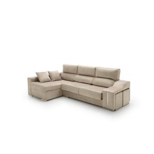 Sofá chaise longue reclinable con puffs izquierda beige 265…