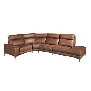 Sofá chaise longue relax derecha piel marrón tabaco