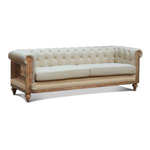 Sofá chesterfield de 3 plazas en lino beige