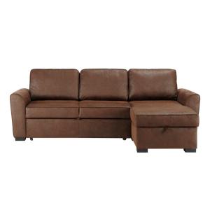 Sofá con chaise longue de 3/4 plazas de gamuza marrón