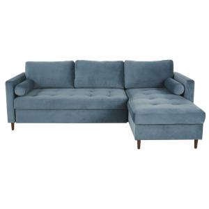 Sofá con chaise longue de 4 plazas de terciopelo azul