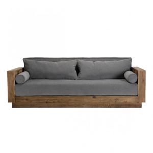 Sofá de 3 plazas de madera pino reciclada y tela gris
