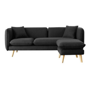 Sofá de estilo escandinavo de 3 plazas gris antracita   puf