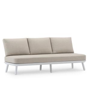 Sofá de jardín blanco y cuerda beige 3 plazas