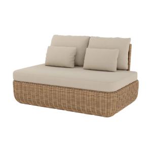 Sofá de jardín de ratán sintético y tela beige de 2 plazas…