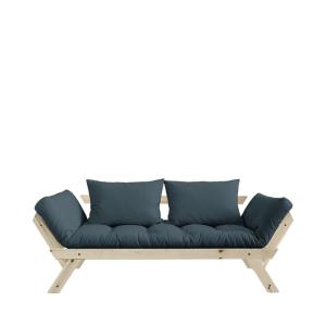 Sofá de madera natural y tela - azul grisáceo