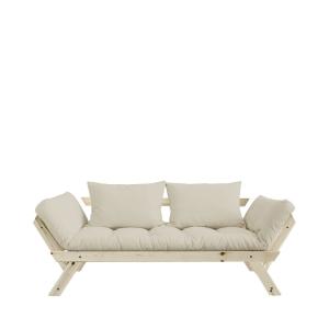 Sofá de madera natural y tela - beige