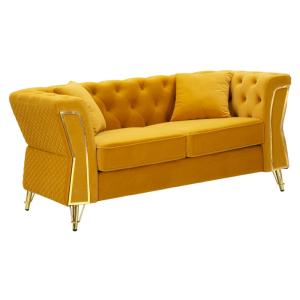Sofá de metal y terciopelo mostaza con cojines cm 162x83x76