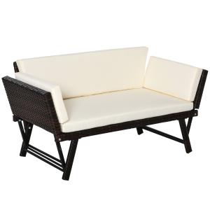 Sofá de ratán de 2 plazas 129x63x67 cm beige