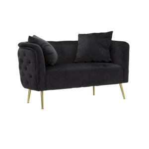 Sofá de tela negro con patas doradas cm 127x74x71