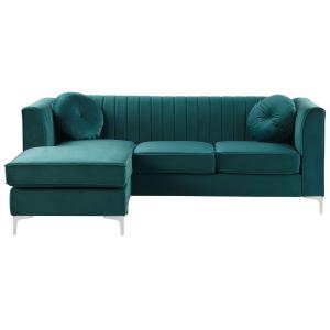Sofá esquinero 3 personas de terciopelo verde