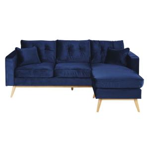 Sofá esquinero de 4/5plazas de terciopelo azul oscuro