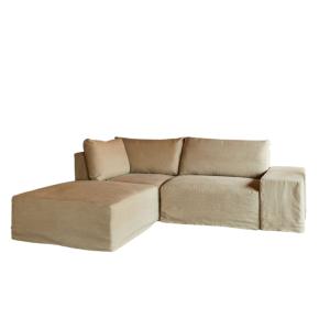 Sofá esquinero modulable de lino natural con meridiana, 2 p…