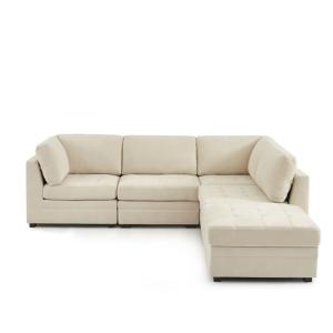 Sofá esquinero modular de 5 piezas en tejido chenilla beige