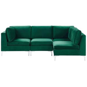 Sofá esquinero modular terciopelo verde 4 plazas izquierda