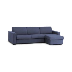 Sofá fijo con chaise longue en tela azul 280x95h90 cm