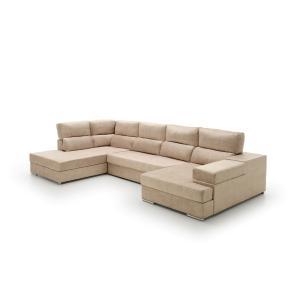 Sofá gran chaise longue cama izquierda beige 345x200x105