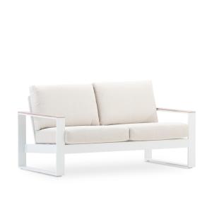 Sofa jardin 2 plazas aluminio blanco y brazos efecto madera