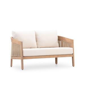Sofa jardin 2 plazas madera y cuerda beige