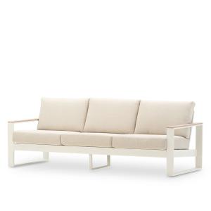 Sofa jardin 3 plazas aluminio blanco y brazos efecto madera