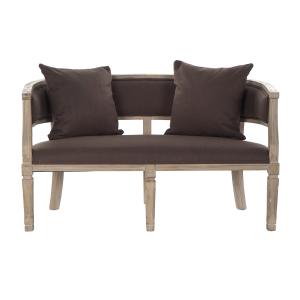 Sofa lino madera de caucho 2 plazas marron 122x69x72cm