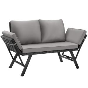 Sofá lounge de poliratán, 2 en 1, brazos abatibles, 157 x 6…