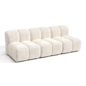 Sofá modular 5 plazas terciopelo texturizado crema