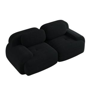 Sofá modular de 2 plazas en pana negra con reposabrazos.