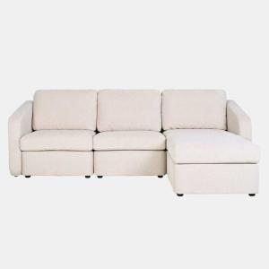 Sofá modular de 3 plazas beige con puf