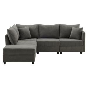 Sofá modular de 3 plazas en tela gris, puf desenfundable l2…
