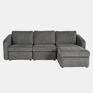 Sofá modular de 3 plazas gris oscuro con puf
