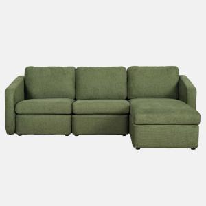 Sofá modular de 3 plazas verde con puf