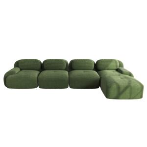 Sofá modular de 4 plazas con chaise longue en pana verde