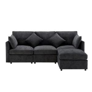 Sofá modular de 4 plazas en tejido chenilla gris oscuro