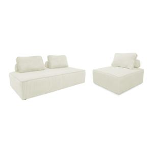 Sofá modular de pana, 3 plazas, crema