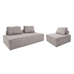 Sofá modular de pana, 3 plazas, gris claro