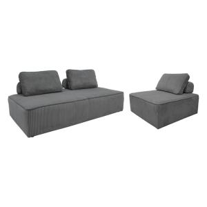 Sofá modular de pana, 3 plazas, gris oscuro