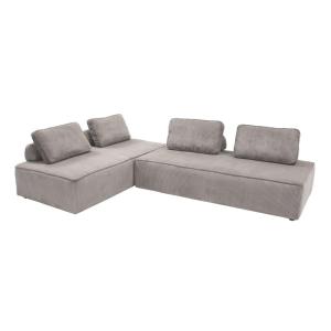 Sofá modular de pana, 4 plazas, gris claro