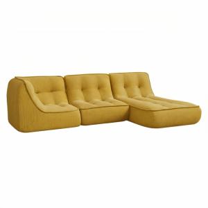 Sofá modular de tela, 250 x 165 x 70 cm, 3 plazas, amarillo