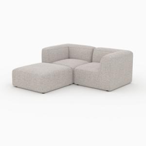 Sofá modular de tela beige de 2 plazas con puf