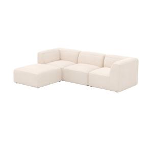 Sofá modular de terciopelo blanco de 3 plazas con puf