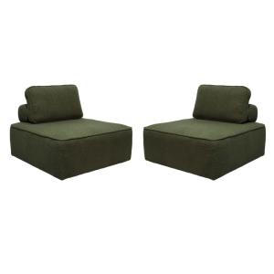 Sofá modular en tejido borreguito, 2 plazas, verde kaki