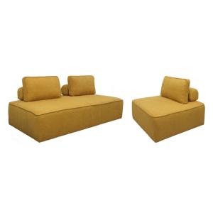 Sofá modular en tejido borreguito, 3 plazas, mostaza