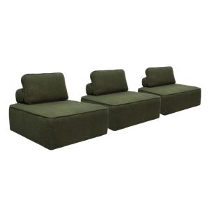 Sofá modular en tejido borreguito, 3 plazas, verde kaki